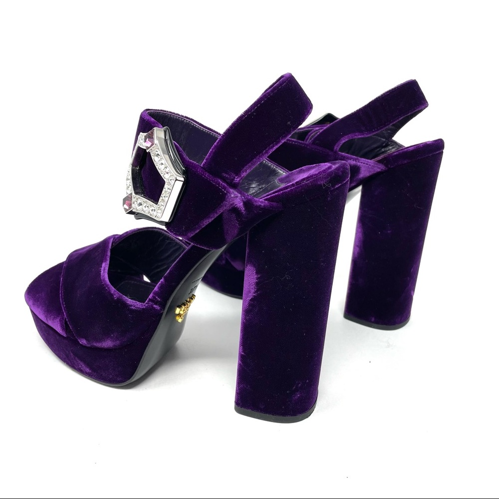 PRADA purple velvet platform sandals, made in Italy, size 37.5 - Picture 8 of 16